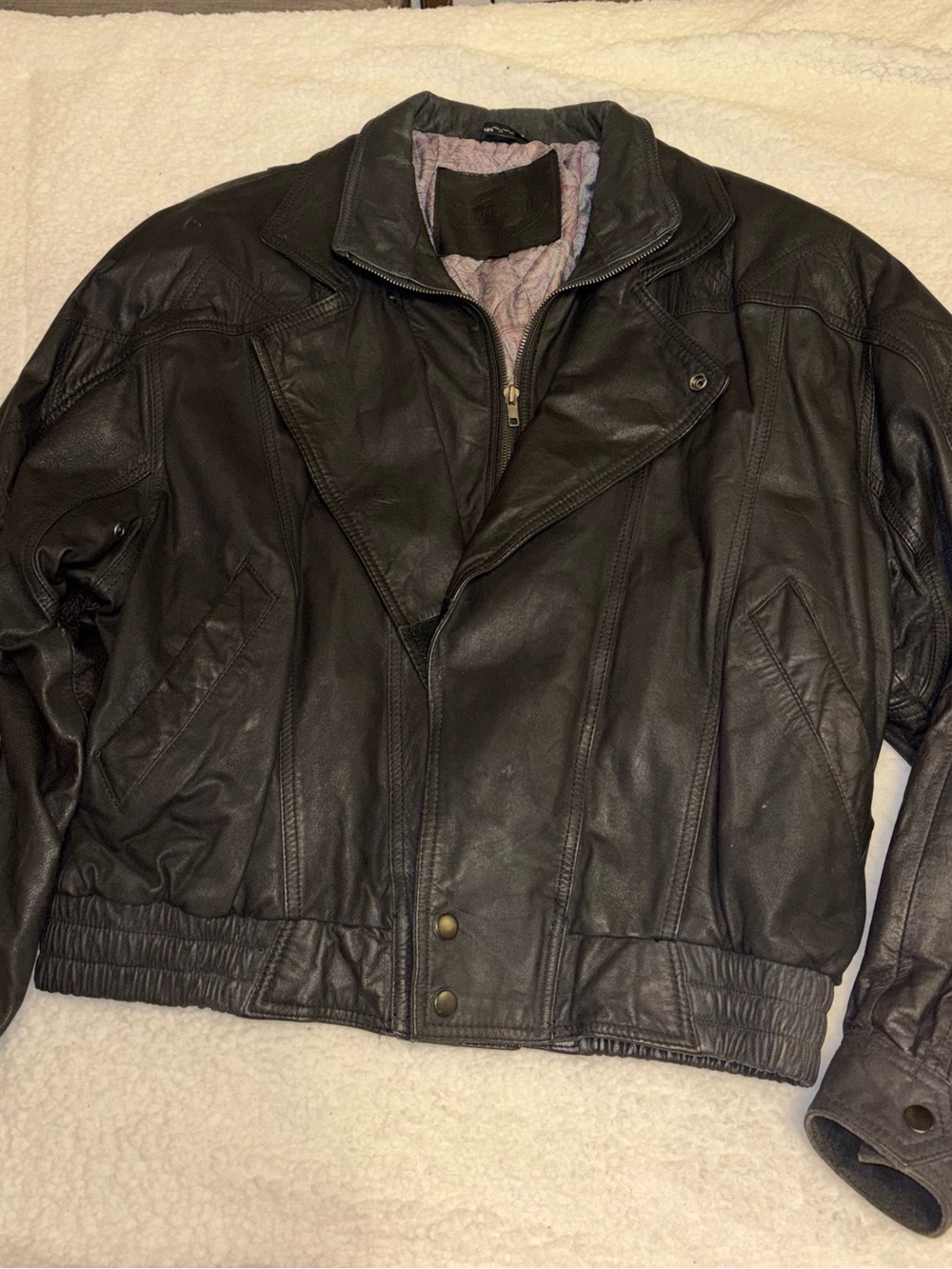 Vintage Free Fall Black Leather Bomber Jacket – Size L